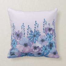 Blue and Purple Watercolor Floral Throw Pillow