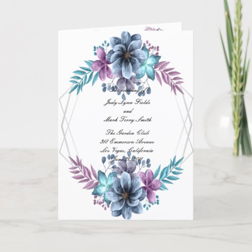  Blue And Purple Watercolor Floral Wedding Program