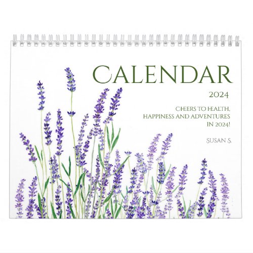 blue and purple watercolor flowers  calendar 2024 