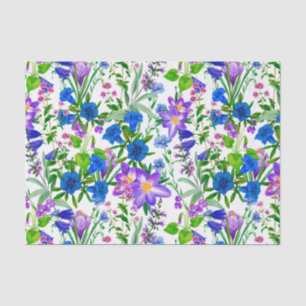 Blue and Purple Watercolor Garden Flowers Tissue Paper