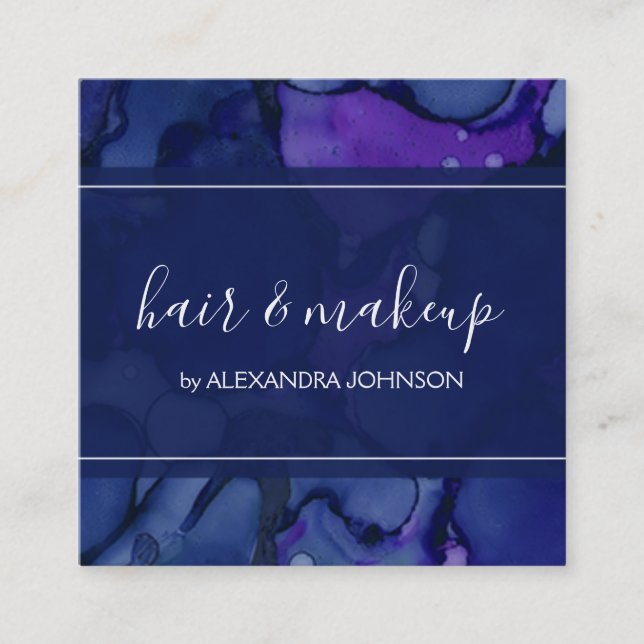 Blue and Purple Watercolor Ink Splash Square Business Card (Front)