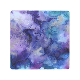 Blue and Purple Watercolor Marbled Monogrammed Metal Print
