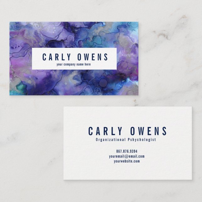 Blue and Purple Watercolor Texture Business Card (Front/Back)