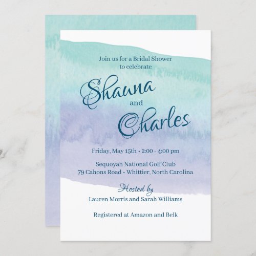 Blue and Purple Watercolor Wash Bridal Shower Invitation