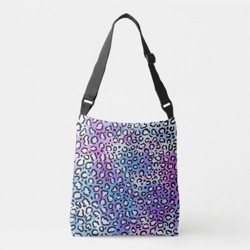 Blue and Purple Watercolor Wild Cat pattern Crossbody Bag