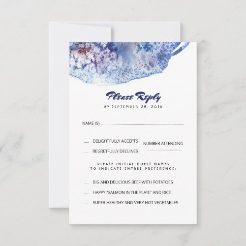 Blue and Purple Watercolors Wedding RSVP Card - Indigo watercolor crystals wedding reply cards