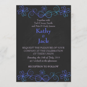 blue and purple wedding invitation