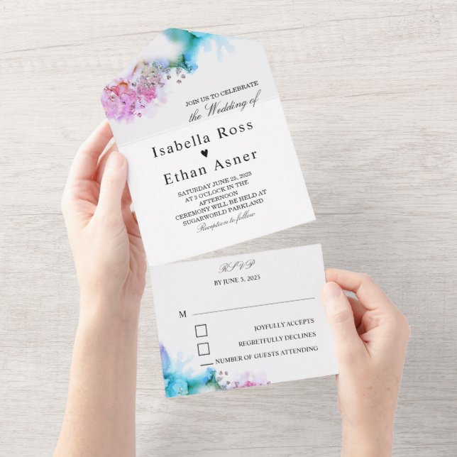 Blue and Purple Wedding Invitations (Tearaway)