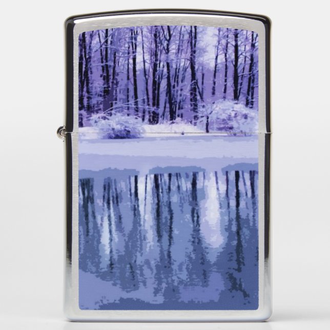 Blue and Purple Winter Pond Zippo Lighter (Front)