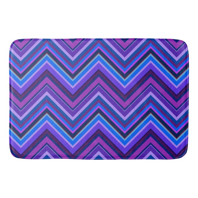 Blue and purple zigzag stripes bathroom mat (Front)