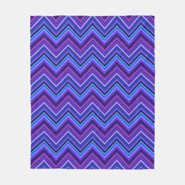 Blue and purple zigzag stripes fleece blanket (Front)