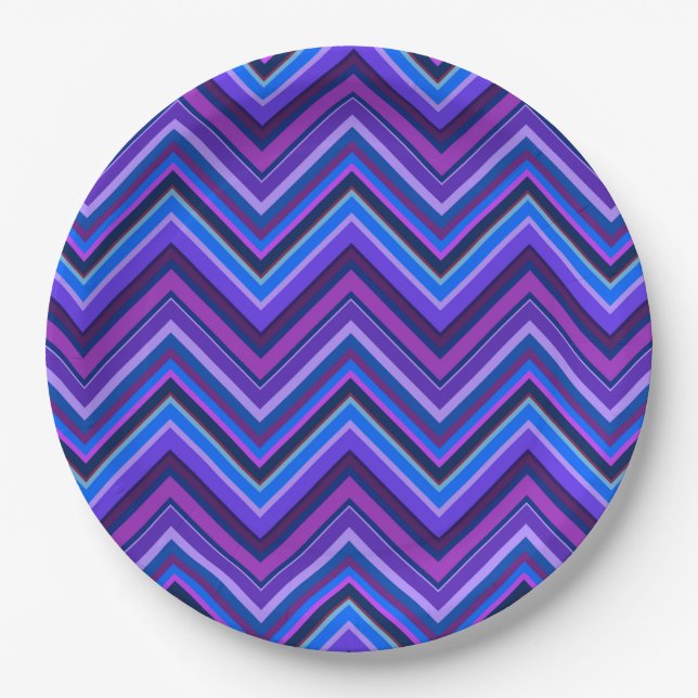 Blue and purple zigzag stripes paper plates (Front)