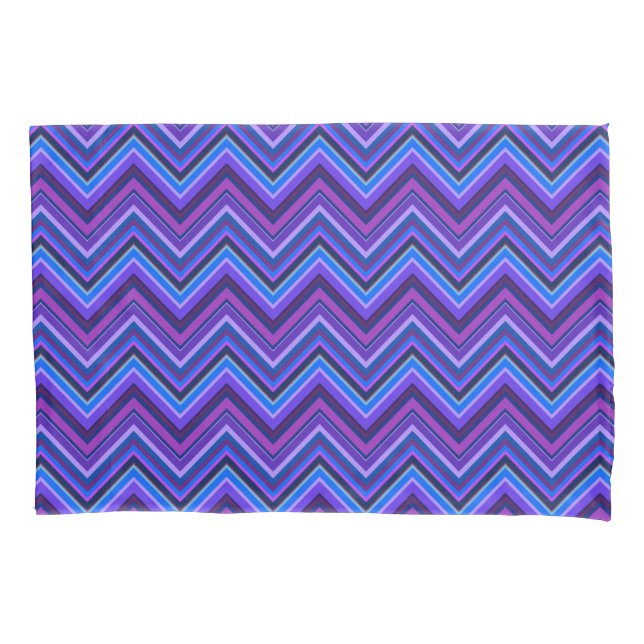 Blue and purple zigzag stripes pillow case (Front)