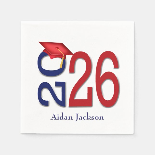 Blue and Red 2026 Graduation with Name Napkins (Front)