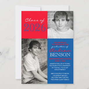 Blue and Red 2 Photo Graduation Announcement