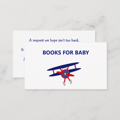 Blue and Red Airplane Baby Shower Books for Baby Enclosure Card