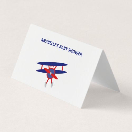 Blue and Red Airplane Baby Shower Place Card