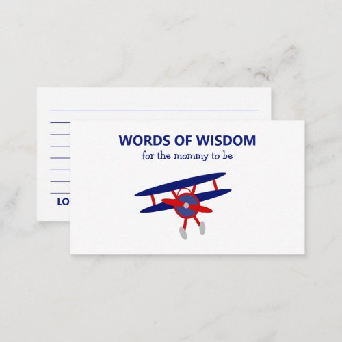 Blue and Red Airplane Words of Wisdom Baby Shower Enclosure Card