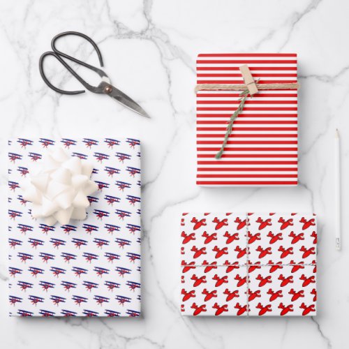 Blue and Red Airplanes Birthday Wrapping Paper Sheets