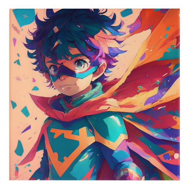 Blue and Red Anime Superhero Boy  Acrylic Print (Front)