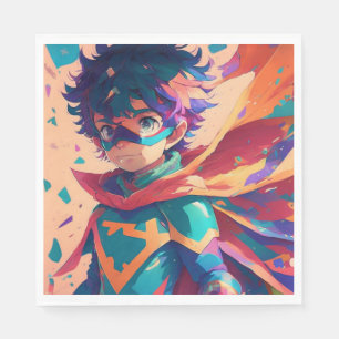Blue and Red Anime Superhero Boy Napkins