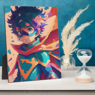 Blue and Red Anime Superhero Boy Plaque