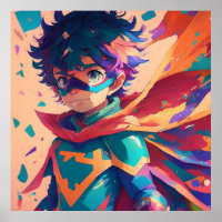 Blue and Red Anime Superhero Boy