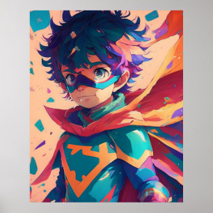 Blue and Red Anime Superhero Boy  Poster