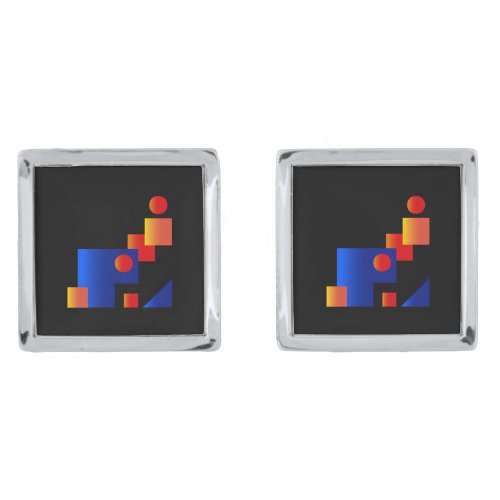 Blue and red astronomers house abstract geometric cufflinks