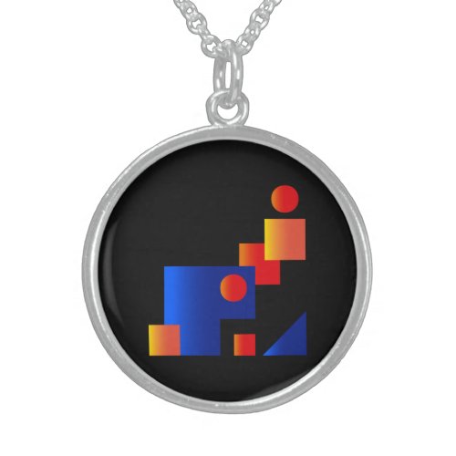 Blue and red astronomers house abstract geometric sterling silver necklace