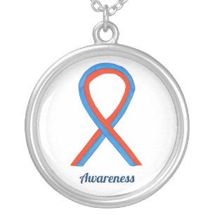 Blue and Red Awareness Ribbon Art Jewelry Necklace