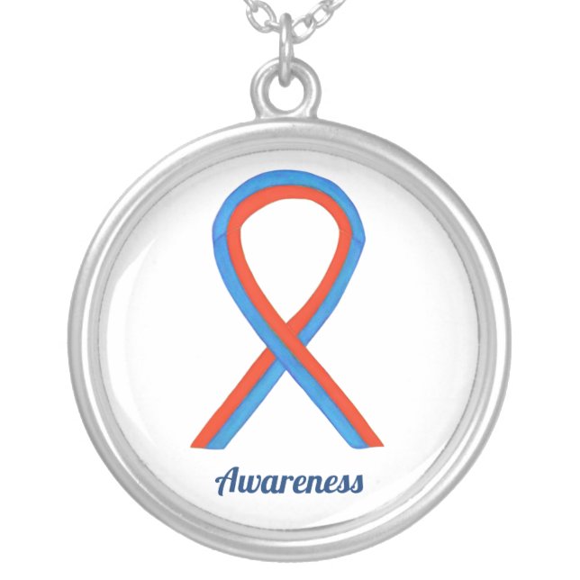 Blue and Red Awareness Ribbon Art Jewelry Necklace (Front)