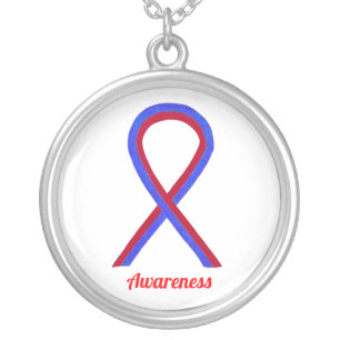 Blue and Red Awareness Ribbon Art Jewelry Necklace