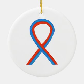 Blue and Red Awareness Ribbon Custom Ornaments