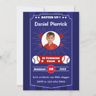 Blue and Red Baseball Birthday Party Invitation