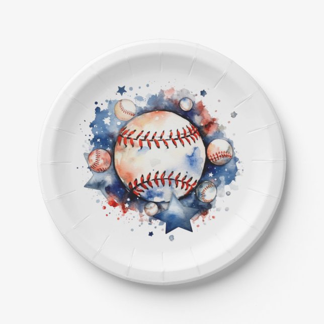 Blue and Red Baseball Paper Plates (Front)