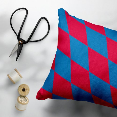 Blue and Red Bavaria Diamond Flag Pattern Accent Pillow