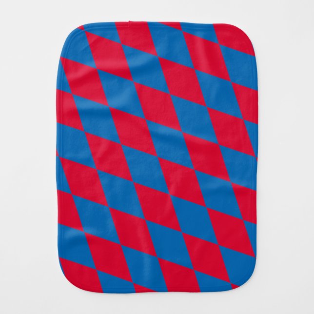 Blue and Red Bavaria Diamond Flag Pattern Baby Burp Cloth (Front)