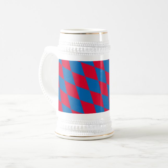 Blue and Red Bavaria Diamond Flag Pattern Beer Stein (Front Left)