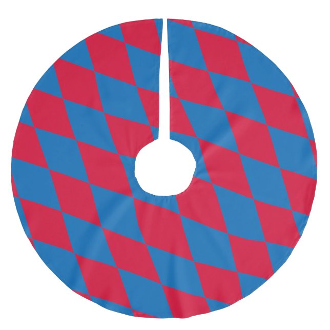 Blue and Red Bavaria Diamond Flag Pattern Brushed Polyester Tree Skirt (Front)
