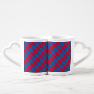 Blue and Red Bavaria Diamond Flag Pattern Coffee Mug Set