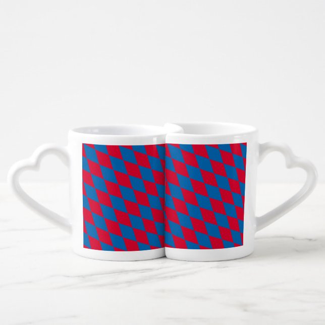 Blue and Red Bavaria Diamond Flag Pattern Coffee Mug Set (Front Nesting)
