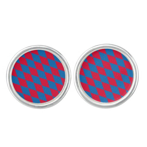 Blue and Red Bavaria Diamond Flag Pattern Cufflinks