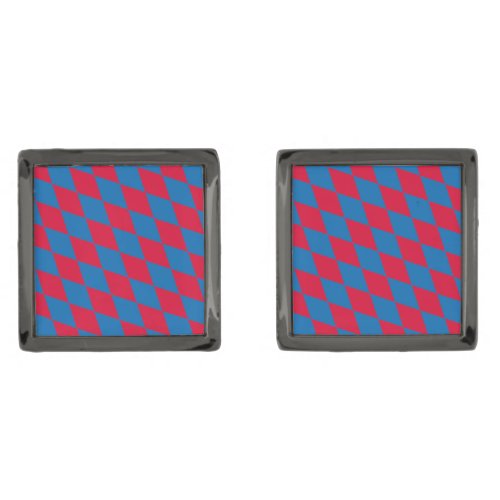 Blue and Red Bavaria Diamond Flag Pattern Cufflinks