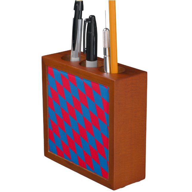 Blue and Red Bavaria Diamond Flag Pattern Desk Organizer (In Situ)