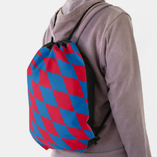 Blue and Red Bavaria Diamond Flag Pattern Drawstring Bag