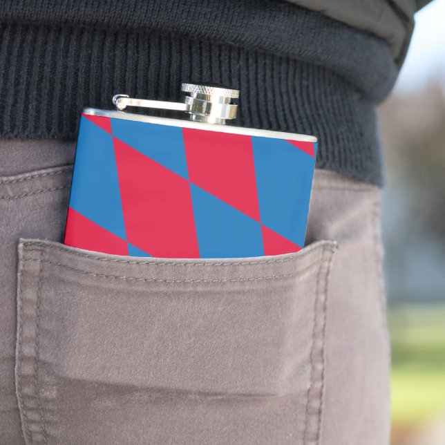 Blue and Red Bavaria Diamond Flag Pattern Flask (In Situ)