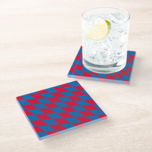 Blue and Red Bavaria Diamond Flag Pattern Glass Coaster