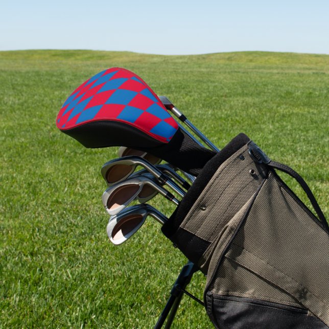 Blue and Red Bavaria Diamond Flag Pattern Golf Head Cover (In Situ)