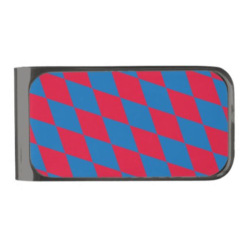 Blue and Red Bavaria Diamond Flag Pattern Gunmetal Finish Money Clip